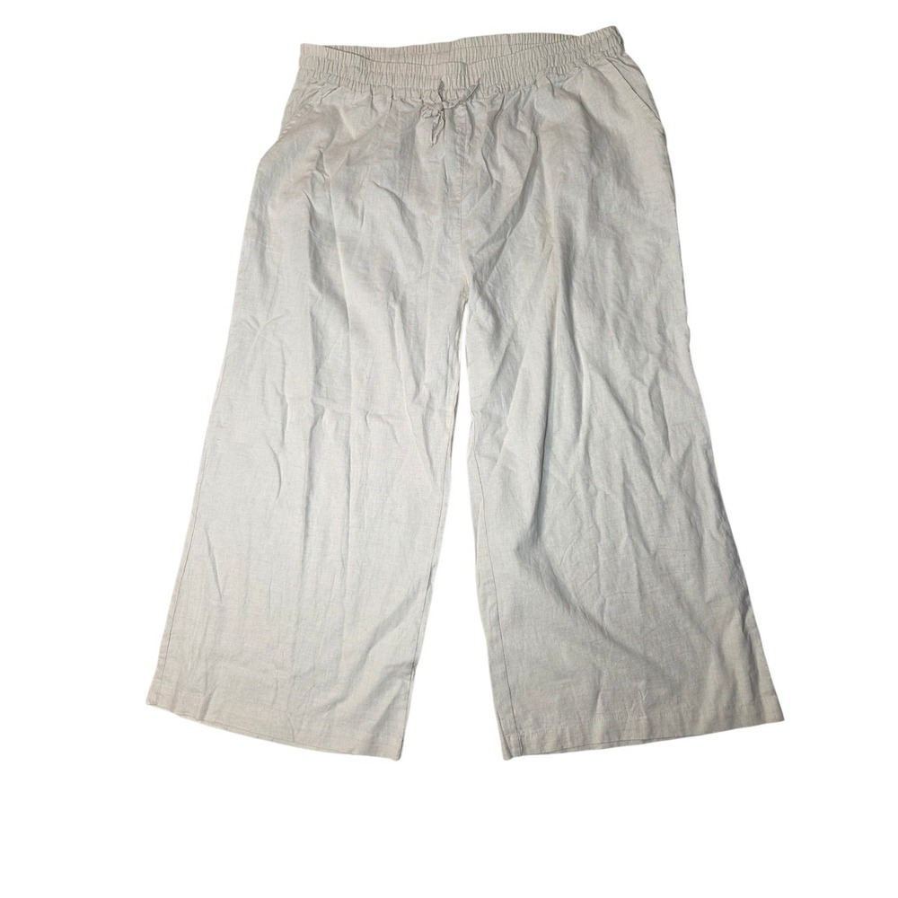 Cotton Linen Blend Ivory Cropped Wide Leg Pull On‎ Pants 3X NWT Ecupper